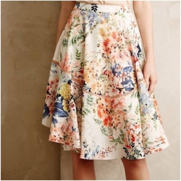 Anthropologie Dresses & Skirts - Anthropologie Ranna Gill Floral Gardin Botanical Skirt Lace Trim Handkerchief 6